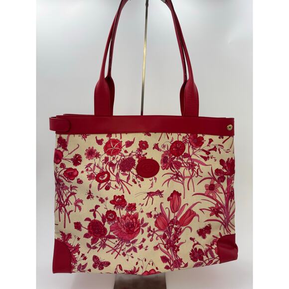 Gucci Vintage Flora Canvas and Leather Tote Bag in Red - Picture 1 of 5